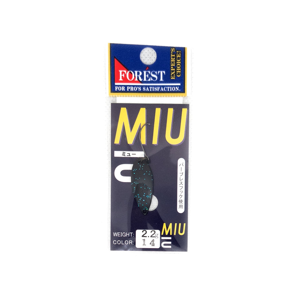 Forest MIU 2.2g Trout Spoon Color "#14 Matte black (blue glitter)" - The Borrowed Lure